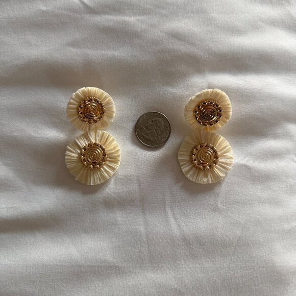 SUGARFIX By BaubleBar Gold and Cream Raffia Dangle Statement Earrings - Picture 1 of 2
